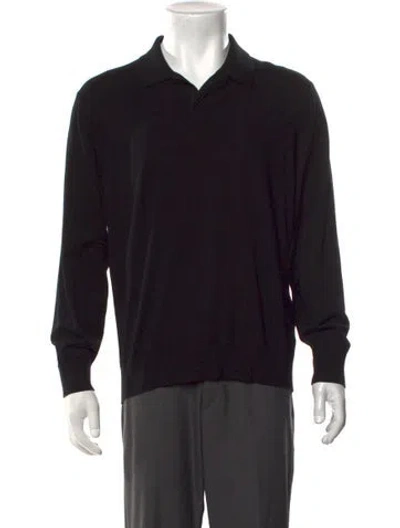 Pre-owned Theory Collar Long Sleeve Polo Sweater In Black