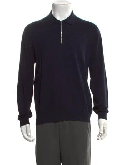 Pre-owned Theory Collar Long Sleeve Polo Sweater In Blue