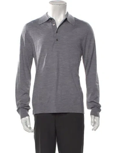 Pre-owned Theory Collar Long Sleeve Polo Sweater In Gray