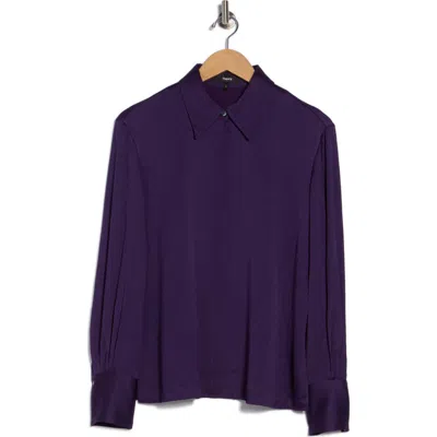 Theory Collar Split Neck Long Sleeve Top In Purple