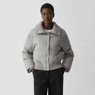 Theory Collared Puffer Jacket In Stretch Flannel In Gray