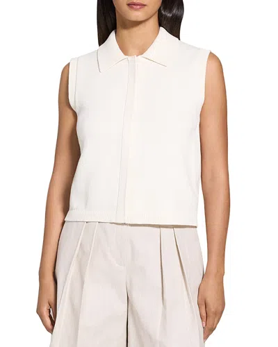 Theory Stretch Cotton Blend Zip Sweater Vest In Natural