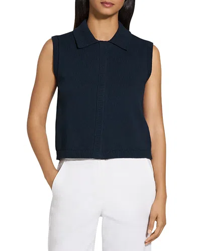 Theory Stretch Cotton Blend Zip Sweater Vest In Blue