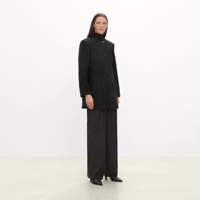 Theory Collarless Coat In Plush Melton In Black