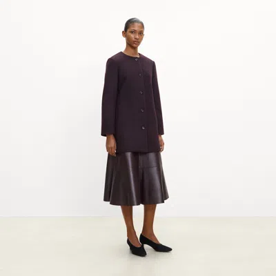 Theory Collarless Coat In Plush Melton In Brown