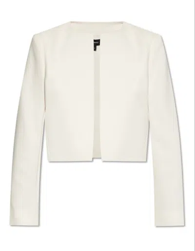 Theory Collarless Cropped Blazer In Beige