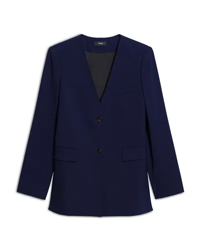 Theory Collarless Wool Stretch Jacket In Blue