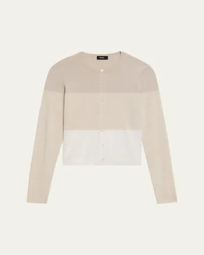 Theory Color Block Cardigan In White