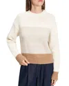 Theory Color-block Crewneck Sweater In Ivory Multi