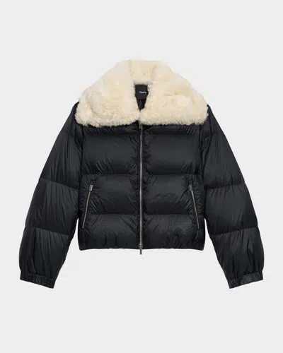 Theory Combo Collar Down Puffer Jacket In Black