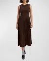 Theory Combo Pleated Wool Suiting Sleeveless Midi Dress In Hickory