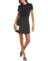 Theory Combo Wool-blend Mini Dress In Black