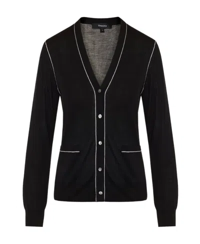 Theory Contrast-stitching Cardigan In Black