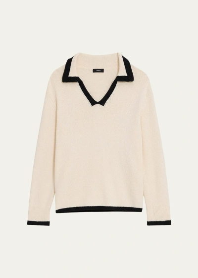 Theory Contrast-trim Oversized Pullover Sweater In Offwbk