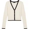 Theory Contrast Trim Wool Blend Cardigan In White
