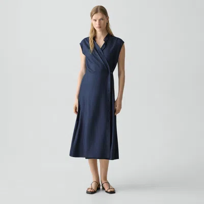 Theory Convertible Wrap Dress In Mod Silk Twill In Blue