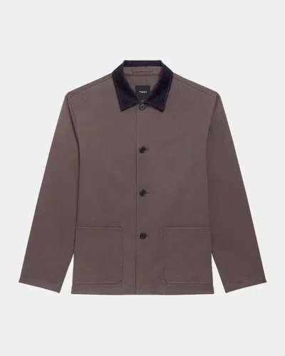 Theory Corduroy-collar Cotton Twill Jacket In Classic Brown
