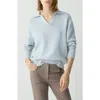 Theory Polo Sweater In Cotton-wool Bouclé In Pearl Blue