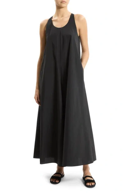 Theory A-line Cotton Tent Maxi Dress In Black