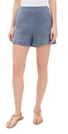 Theory Pleated Linen Blend Shorts In Multi
