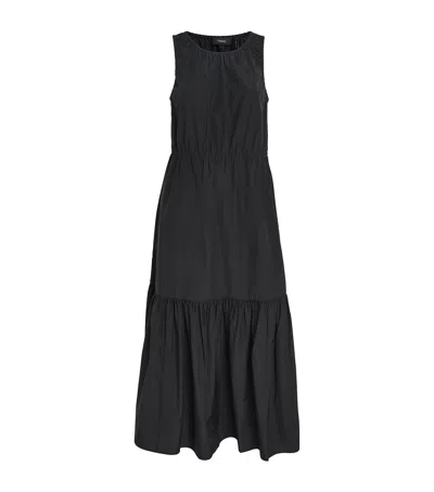 Theory Cotton-blend Tiered Midi Dress In Black