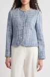 Theory Cotton Tweed Collarless Jacket In Blue Multi
