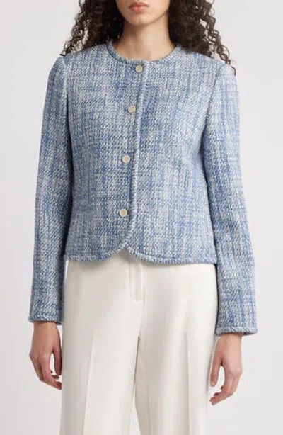 Theory Cotton Tweed Collarless Jacket In Blue Multi