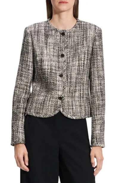 Theory Cotton Tweed Collarless Jacket In Blue Multi