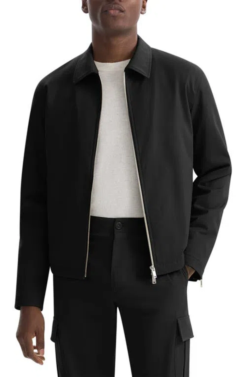 Theory Cotton Twill Zip Cuff Bomber Jacket In Black | ModeSens