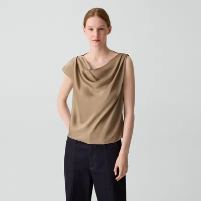 Theory Cowl Neck Blouse In Crushed Satin In Nude