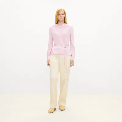 Theory Cowl Neck Long-sleeve Blouse In Washable Silk Georgette In Pink