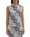 Theory Python Print Cowl Neck Sleeveless Silk Top In Grey