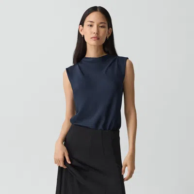Theory Cowl Neck Top In Silk Georgette In Blue