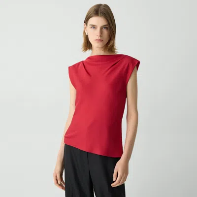 Theory Cowl Neck Top In Silk Georgette In Cherry