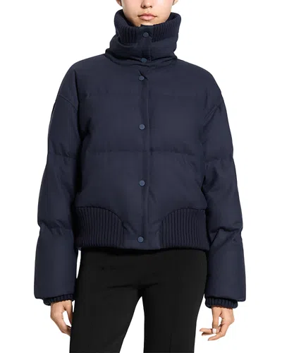 Theory Cozy Collar Puffer Coat In Blue