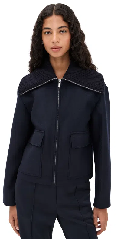 Theory Cozy Collared Jacket Navy In Blue