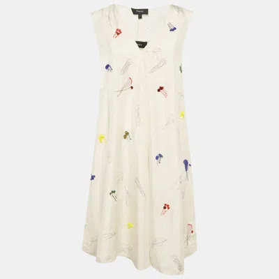 Pre-owned Theory Cream Abstract Print Embroidered A-line Dress S In White