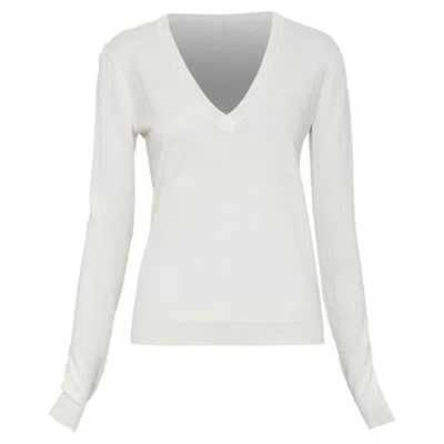 Pre-owned Theory Cream Silk Blend V Neck Long Sleeve Sweater In White