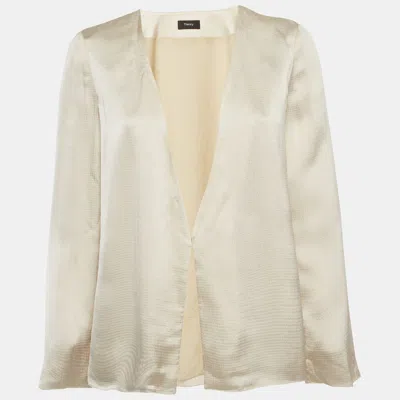 Theory Cream Silk Blend Wrap Jacket In Neutral