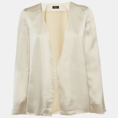 Pre-owned Theory Cream Silk Blend Wrap Jacket S In White