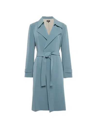 Pre-owned Theory Crepe Belted Coat In Blue