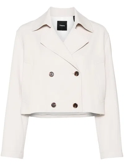 Theory Crepe Cropped Jacket In Pumice