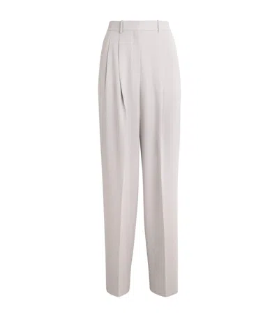 Theory Crepe Double-pleat Trousers In Silver