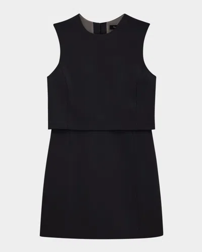 Theory Crepe Sculpted Layer Mini Dress In Black