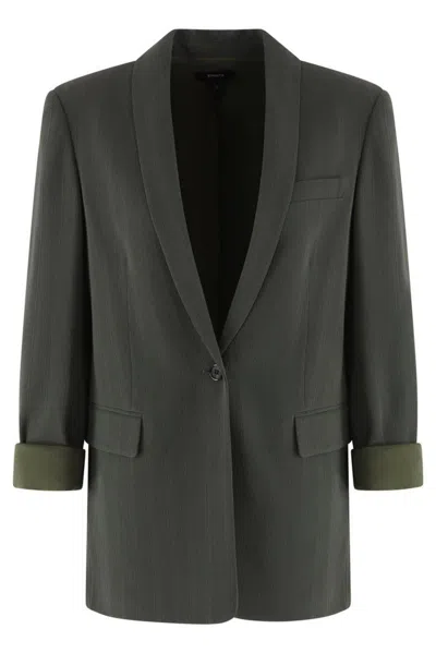 THEORY CREPE SINGLE-BREASTED TAILORED BLAZER