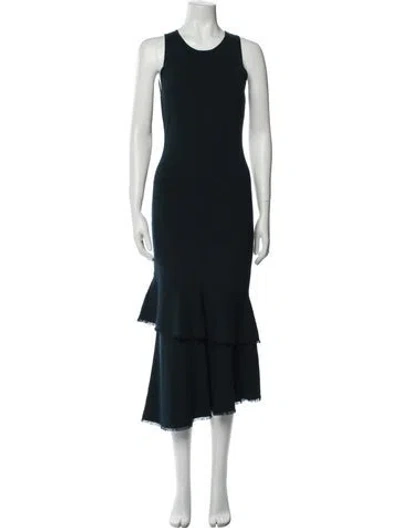 Pre-owned Theory Crew Neck Long Dress In Green