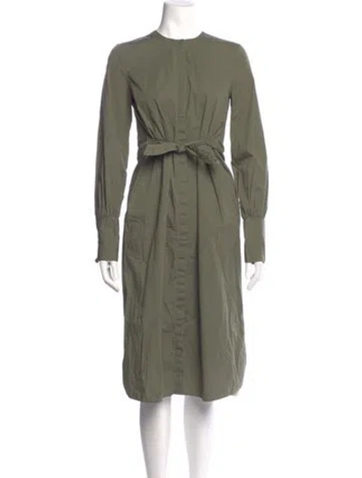Pre-owned Theory Crew Neck Midi Length Dress In Green
