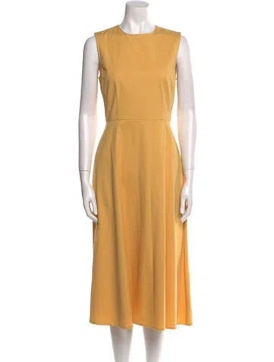 Pre-owned Theory Crew Neck Midi Length Dress In Yellow