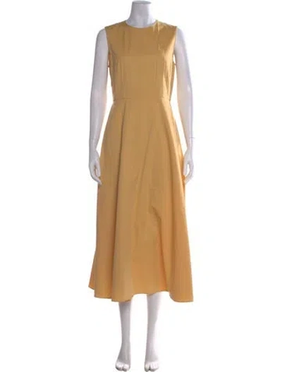 Pre-owned Theory Crew Neck Midi Length Dress In Yellow
