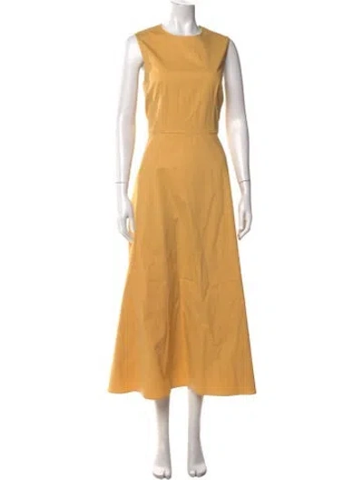 Pre-owned Theory Crew Neck Midi Length Dress In Yellow
